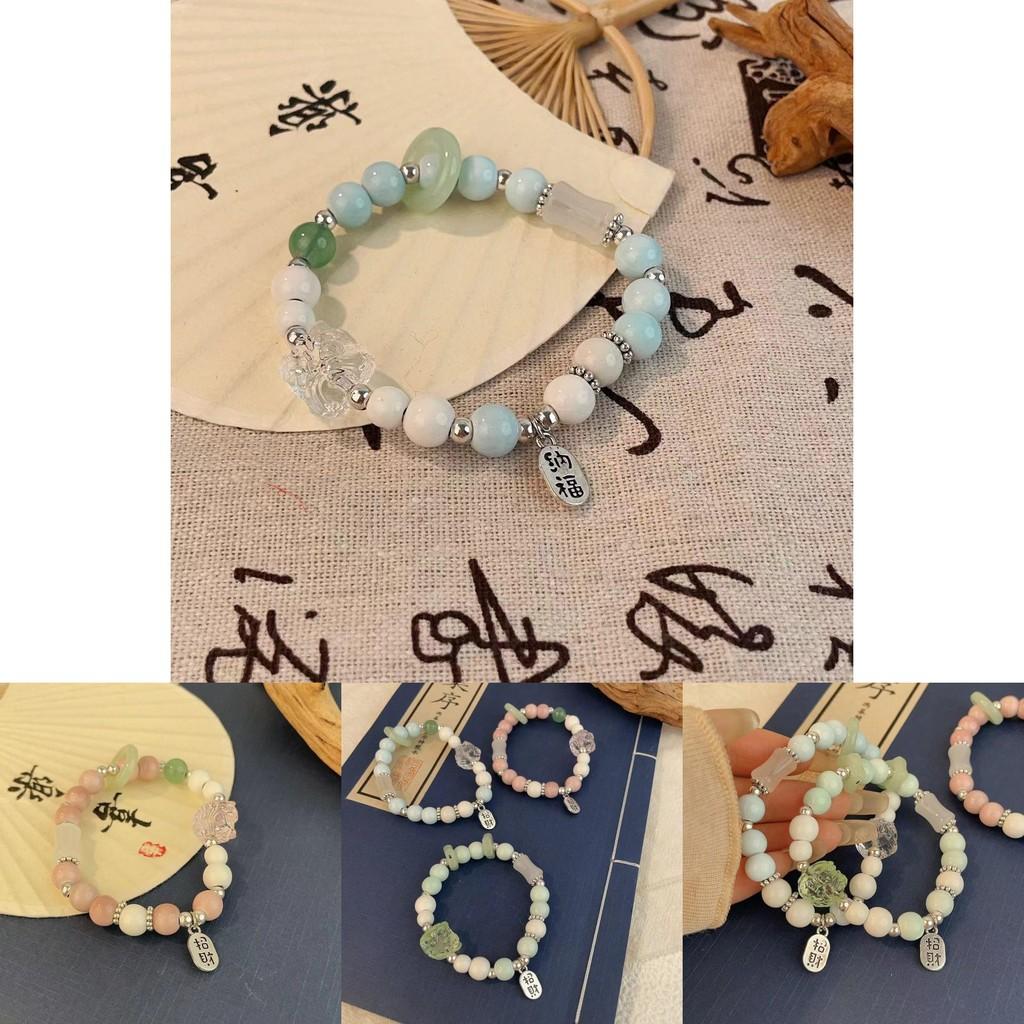 Modern Chinese Pink Ceramic Bead Bracelet With Lion Head For Travel Souvenirs