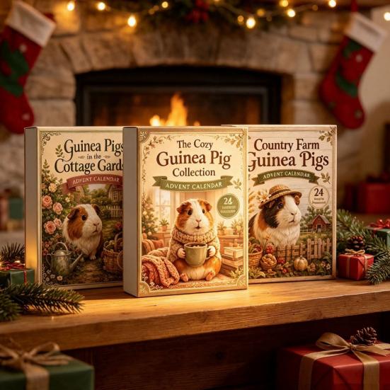 Retro Pastorale Stil Dekorations-Weihnachts-Adventskalender mit 24 Meerschweinchen, Gartenthema Niedliches Geschenk für Meerschweinchen-Liebhaber Tierfiguren, Dekorativ