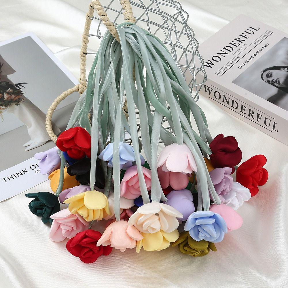 10Pcs Handmade Double Head Rose Flowers DIY Craft Crochet Decoration 3D Flower Patches Artificial Rose Bow Flowers