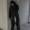 Heavy Duty Klinknagel Hoodie Kort Streetwear Rits Jas Mannen Vrouwen