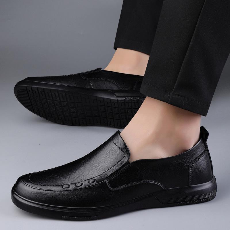 Men's Shoes 2025 Summer New Men's High-end Lace-up Casual Leather Shoes Soft Sole Non-slip One-pedal Large Size Dad Shoes