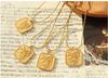 French Retro Rose Pendant Necklace - Gold Plated Stainless Steel Square Design with Clavicle Chain