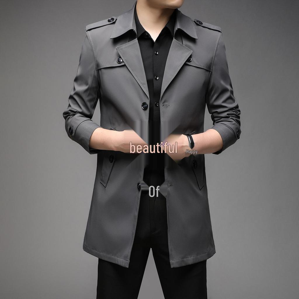 Men's Slim Fit Mid-Length Windbreaker Jacket, Korean Style Plus Size, M-8XL, for Casual or Business Wear, Ideal for Spring and Autumn.