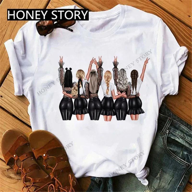 Summer Fashion Best Friends T-Shirt Short Sleeve Graphic Tees for Ladies Good Friend Bestie Sister Outfit Polyester Fabric