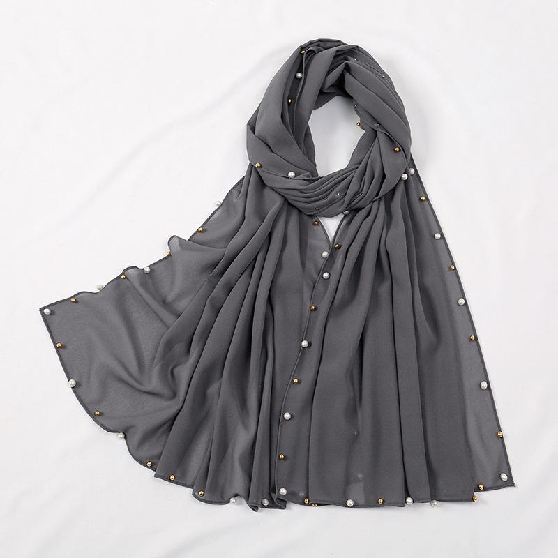 Hot-selling popular chiffon long towel plus small pearl women's gold and silver pearl headscarf