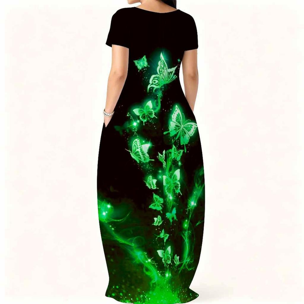 Curvy Women Round Neck Short Sleeve Dress Light Loose Outfit For Summer Daily Life
