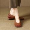 Módní boty pro ženy Elegantní lodičky se čtvercovou špičkou Měkká kůže Silný nízký podpatek Podzimní dámská obuv Neformální Jednobarevné Mělké lodičky s podpatkem Ženy