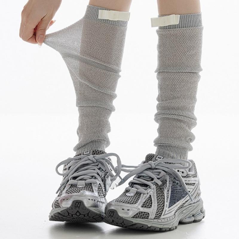 Ballet-style Calf Socks for Women, Thin White Thigh-high Socks for Spring and Summer, Breathable Mesh and Bow Pile Socks
