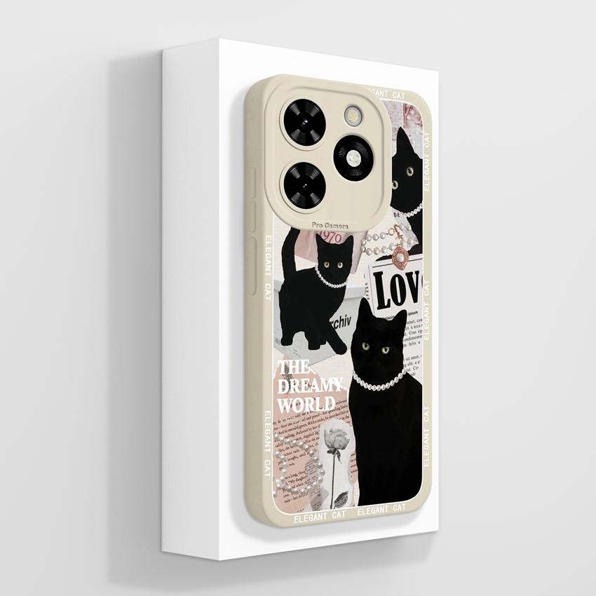 For Tecno Pop 10C Camon 40 Pro Premier Phone Bags Cute Black Cat Patterns Liquid Silicone Anti Fall Durable Premium Protection Cases For Tecno Housing