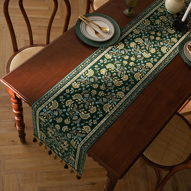 American Retro Jacquard Table Runner Dining Table Cloth Tea Table Cabinet Decorative Strip