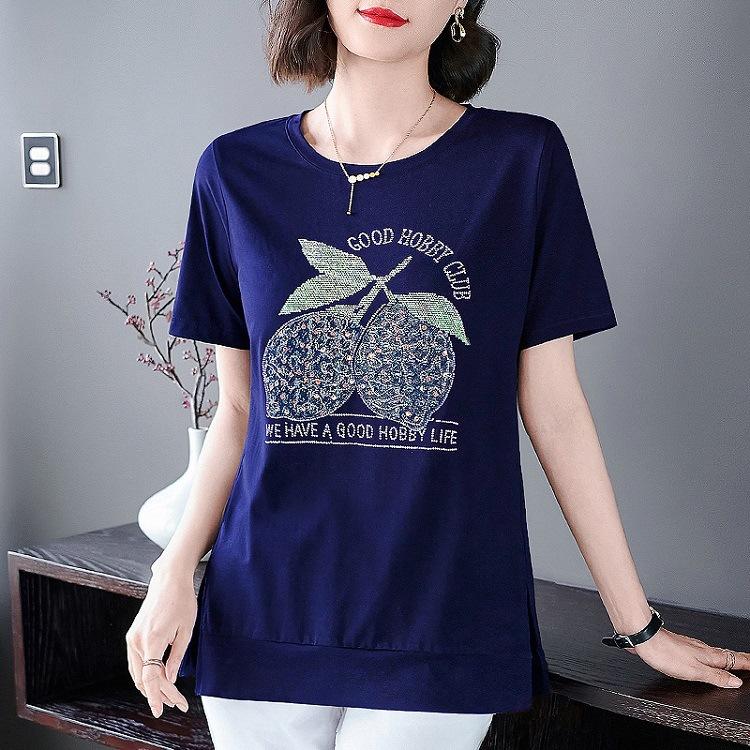 New Cotton Round Neck Top for Women In Summer Korean Style Slit Short Sleeve Loose and Fashionable Ironing T-shirt for Women