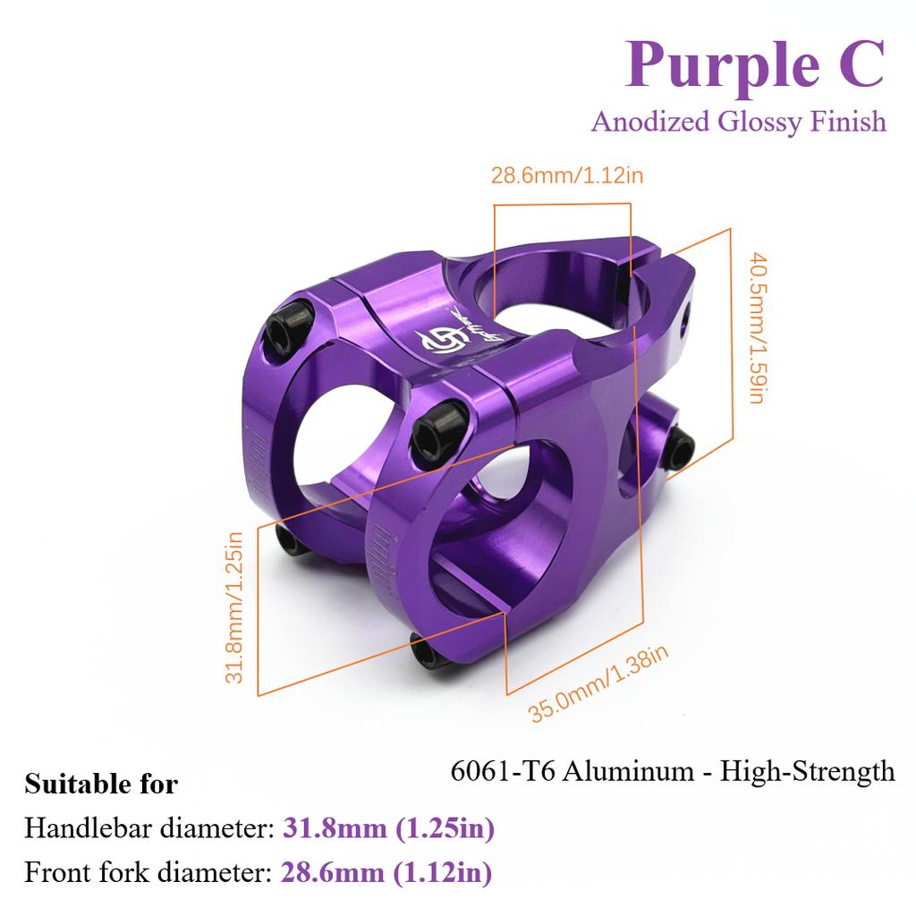 1pc Purple 31.8×28.6mm Aluminum Alloy Bike Stem for MTB/BMX/DH/Trail Riding etc. Anodized, Available in Sandblasted & Glossy