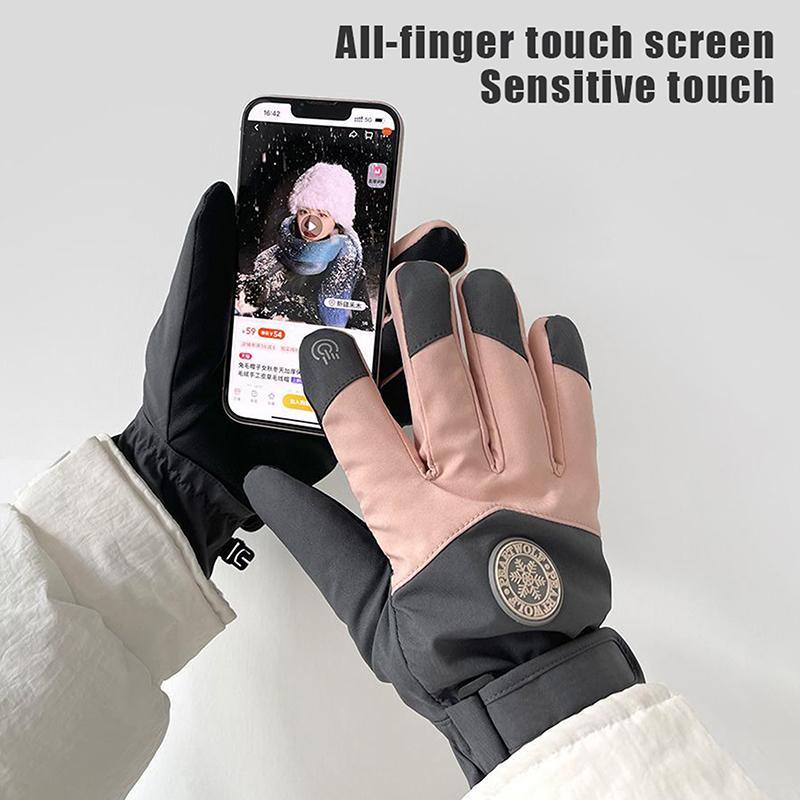 Winter Unisex Snowboard Ski Gloves Pu Leather Non-Slip Touch Screen Waterproof Motorcycle Cycling Fleece Warm Snow Gloves