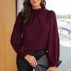 Women Elegant Loose Fit Long Sleeve Ruffled Collar Chiffon Blouse