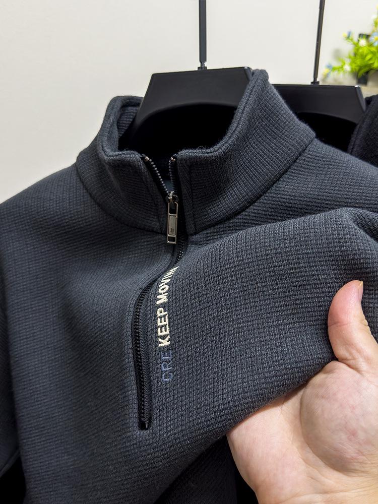 Men's Winter Fleece-Lined Zipper Sweatshirt with Semi-High Collar, Thickened Long-Sleeve Casual Sweater