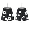 Men Women Streetwear Oversized Denim Shorts With Cotton Puff Floral Print Loose Fit Short Pants