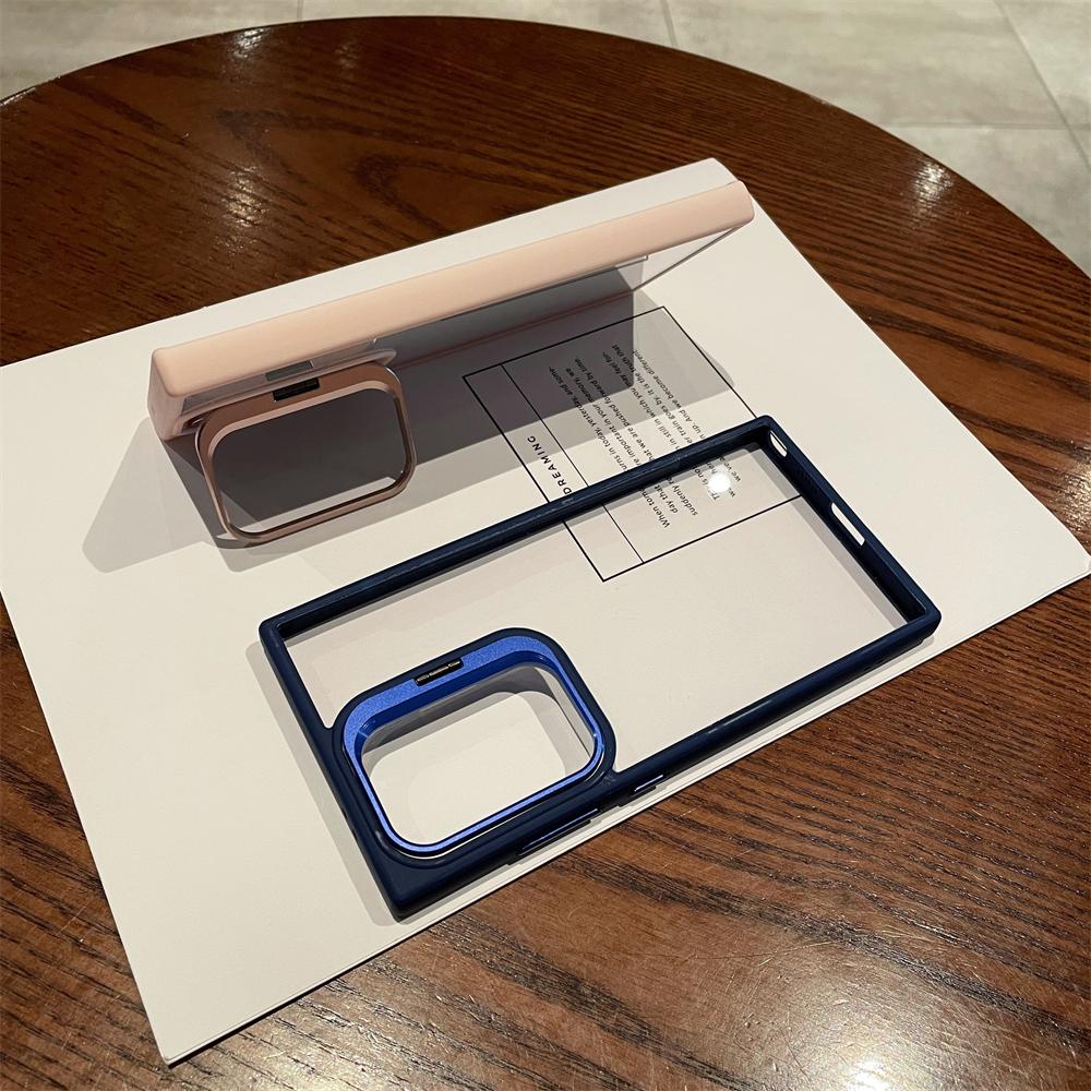 Luxury Camera Stand Folding Holder Clear Case For Samsung Galaxy S24 Ultra S22 Plus S23 FE Lens Protector Transparent Hard Cover