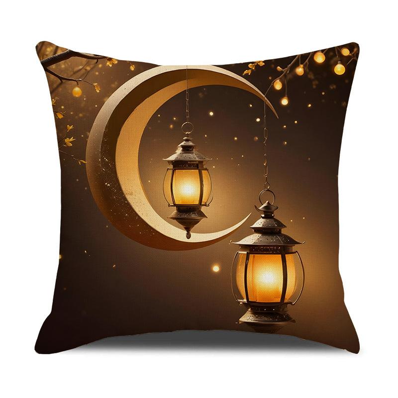 Moon Pillowcase Golden Lantern Print Decorative Seat Cushion Ethnic Atmosphere Arrangement Sofa Pillow