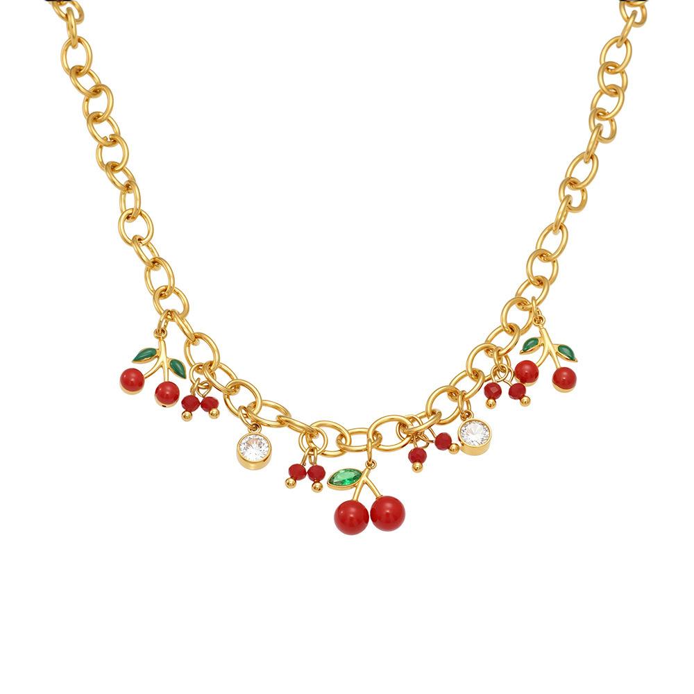 2025 New Fashion Red Cherry Zircon Necklace Bracelet Set for Women Jewelry Gift