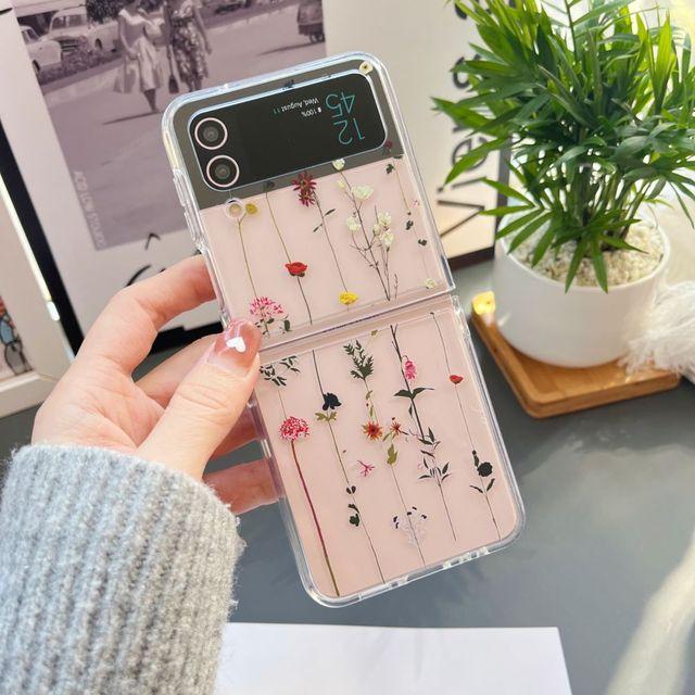 

Чехол для Samsung Galaxy Z Flip 4 3, прозрачный складной чехол с цветком для Samsung Z Flip 3, 5 г, Zflip4, противоударная жесткая задняя крышка Galaxy Z Flip 3