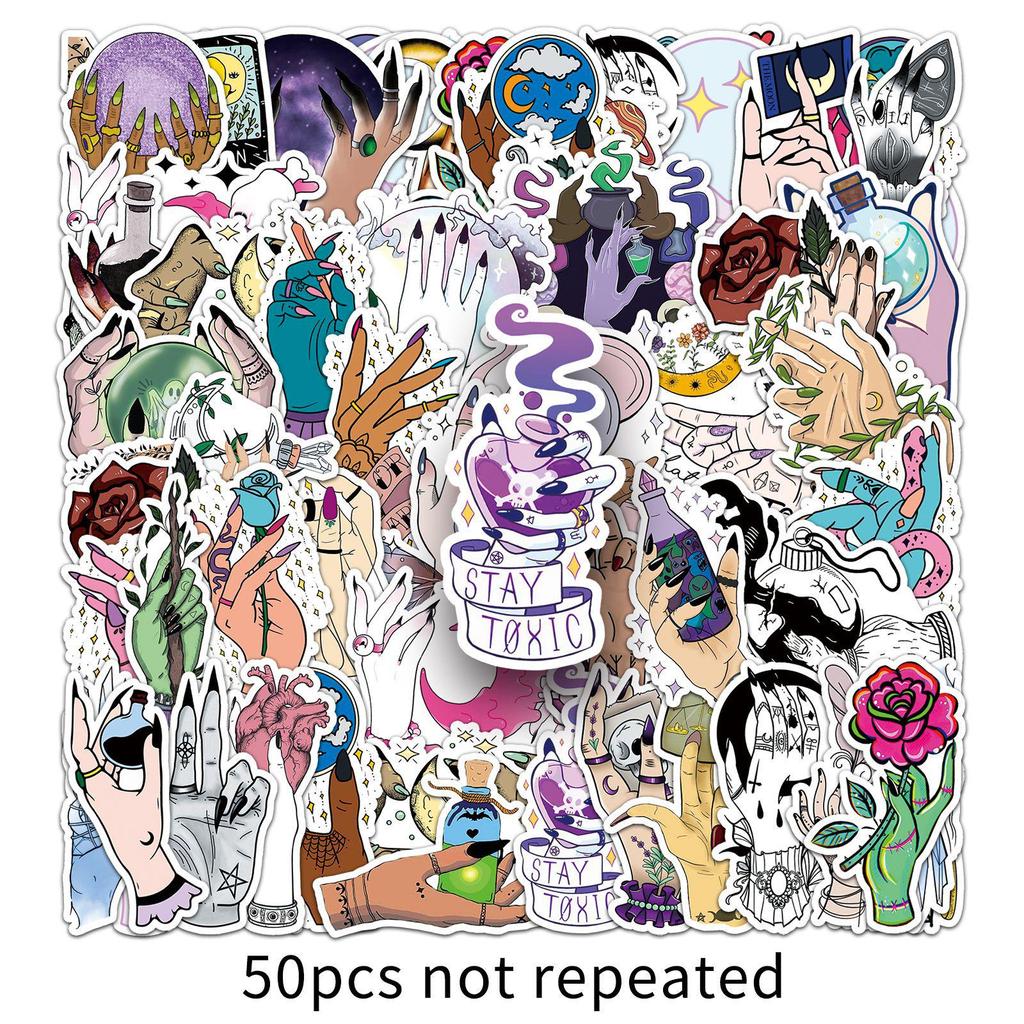 50 Magic Witch Hand Graffiti Stickers for Phone, Luggage, Skateboard - Creative Decoration
