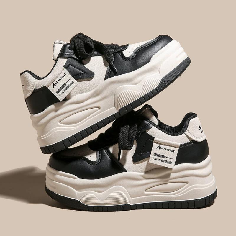 

Лето 2025 новые повседневные кеды на толстой подошве с увеличением высоты женские 6 см подошва-маффин белые туфли с маленькой пандой 40 чёрный