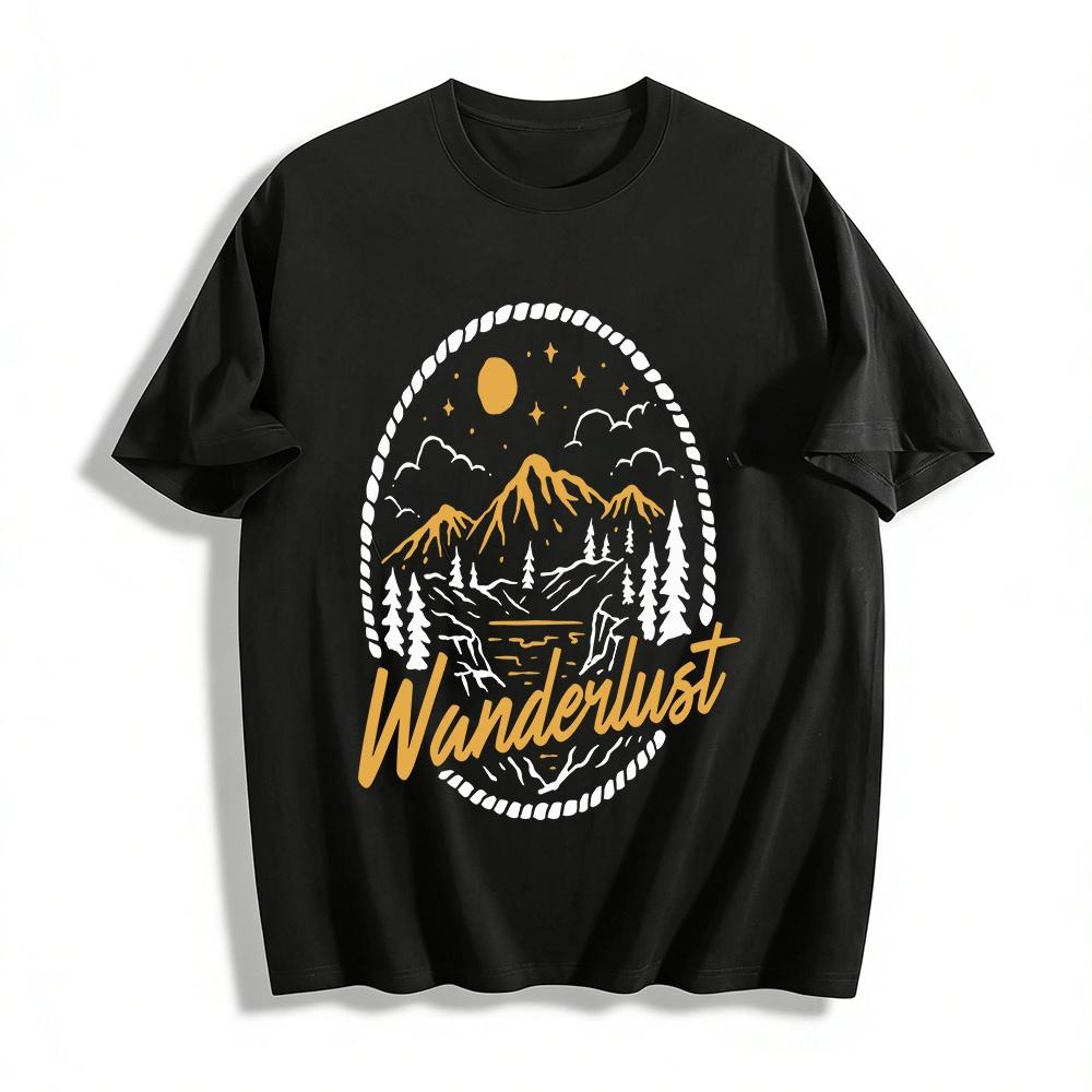 Wanderlust Mountain Starry Sky Graphic Casual Crewneck Tee Pure cotton T-shirt XXS