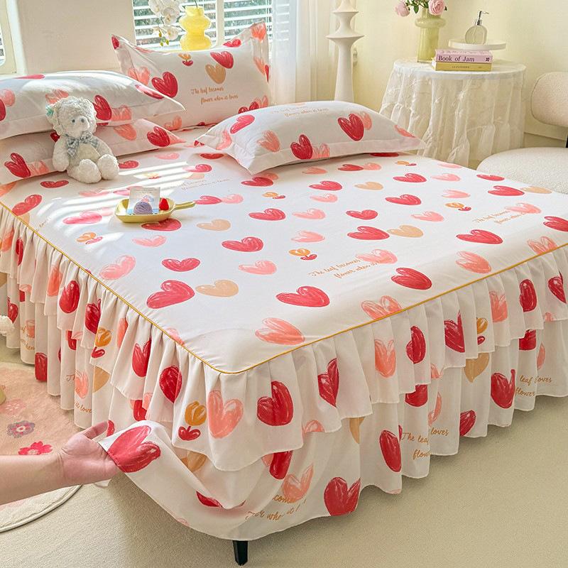 Comfortable, Relaxing, Breathable, Skin-friendly Three-piece Set: One Bed Skirt + Two Pillowcases (without Pillow Core)