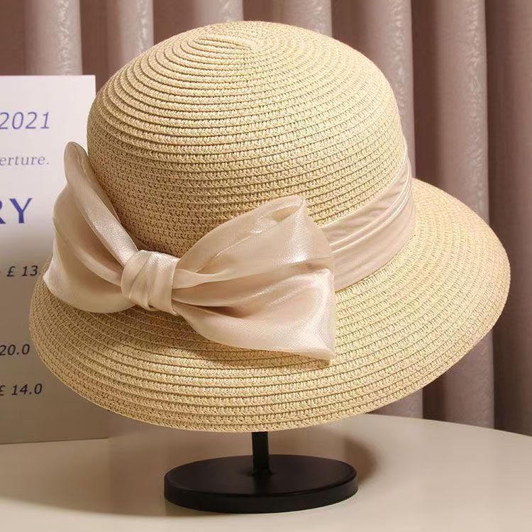 Freedom Outdoors Women's French Hepburn Style Fisherman Hat Beach Sun Hat Elegant Straw Bucket Hat 56-58Cm