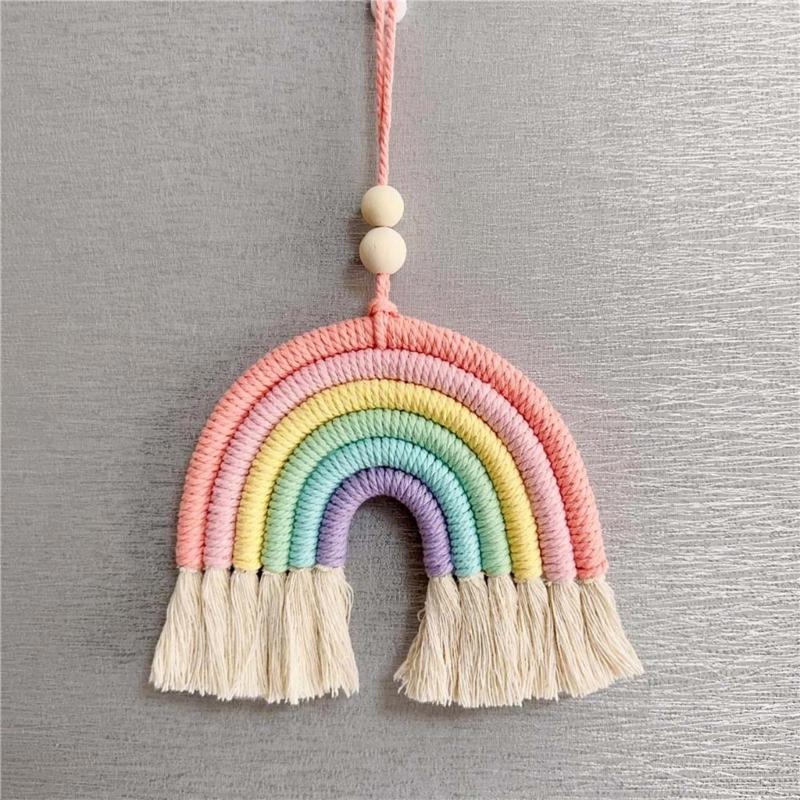 BeHandwovens Cotton Rope Rainbow Tassels Wall Car Pendants Rainbow Wall Hangings Holiday Decorations