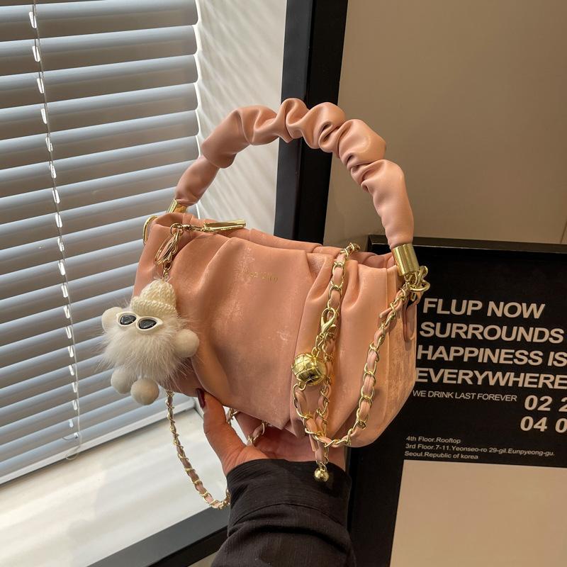 Neue Tasche Damenmode Umhängetasche Vielseitige Lässige Ketten-Schultertasche Einfarbig Tragbare Plissierte Tasche