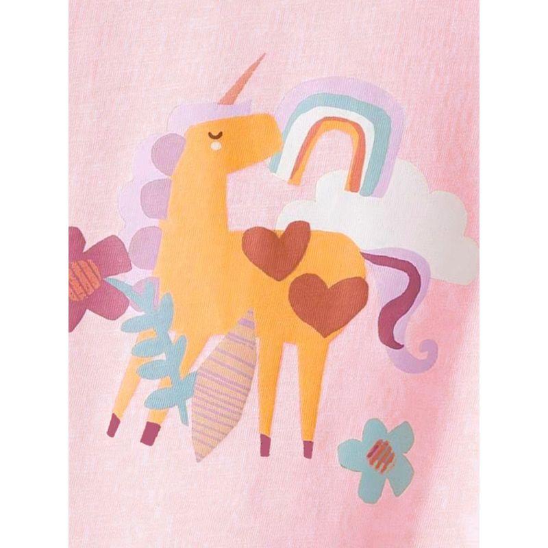 2025 New Summer Clothing for Girls, Pink Pure Cotton Half-Sleeve T-Shirt Top, Children's Short-Sleeve Base Layer, Baby Unicorn 6
