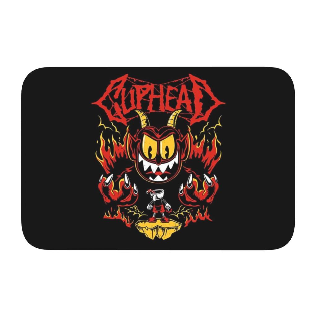 Tapis de porte personnalisé Mugman de Cuphead Antidérapant Intérieur Imperméable Dessin Animé Jeu Tapis de porte Cuisine Chambre à coucher Entrée Tapis Tapis