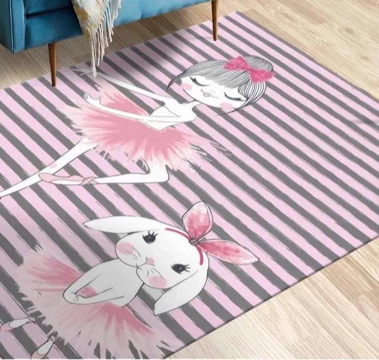 Bedroom Rug Entryway Rug Soft Rug Non-Slip Carpet Kids Room Rug Teen Girl Room Rug Ballet Girl Rabbit Rugs Entryway Rug Pink Rug