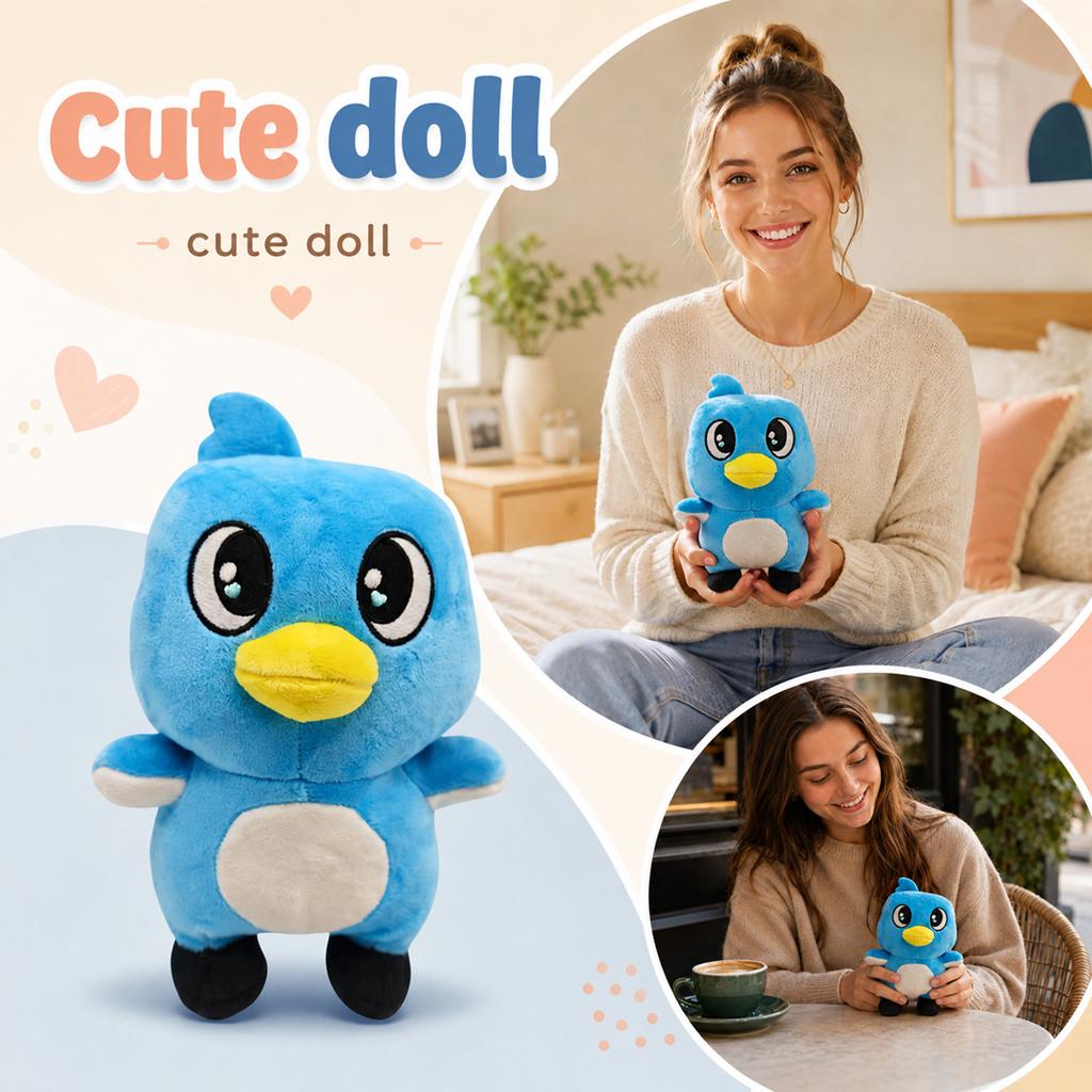 Blue Plush Toy - Soft Stuffed Animal Doll, Tagless Design for Play, for Boys and Girls