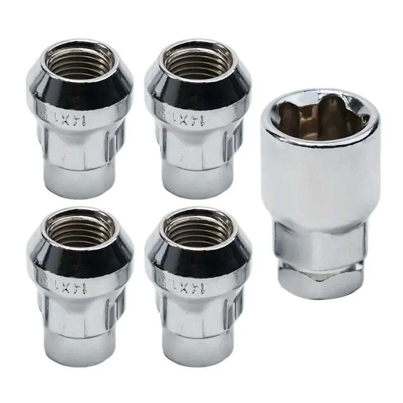4Pcs*1.5 Locking Wheel Nuts Tapered Key For FORD S-MAX For Mondeo Silver Anti-theft Tire Locks Screwed Wheel Locks