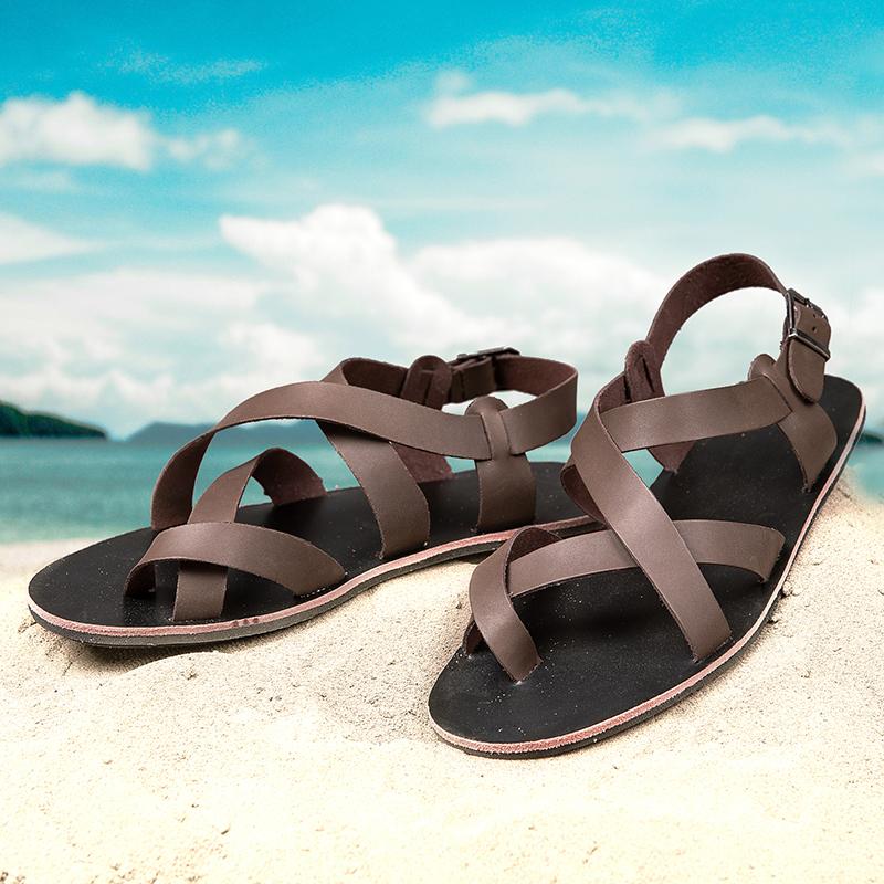 Fashion New Fashion Brand Men's Sandals Summer Leather Sandals Outdoor Man Beach Shoes Rome Flats Hot Sale All-match Men Casual Shoes