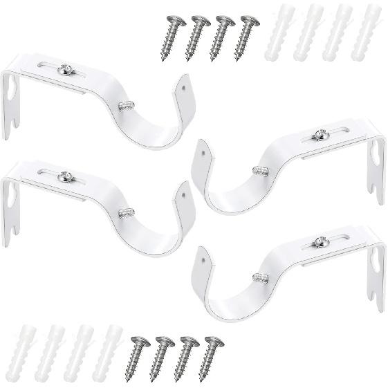 Frienda 4 Pcs Curtain Rod Support Brackets White Adjustable Curtain Rod Hangers for 1 Inch Diameter General Hardware Holders Wall Bracket Hanger