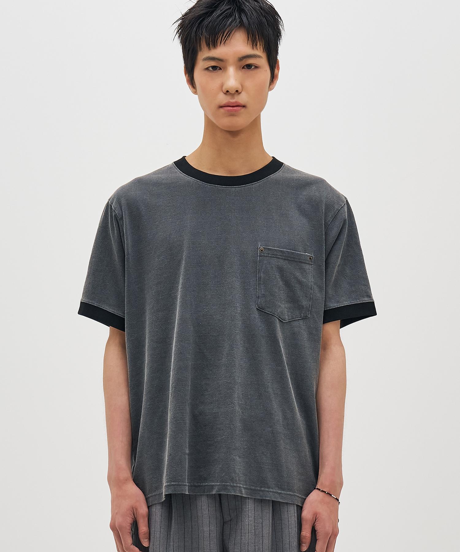 Base Moment Pigment Washing Ringer Pocket Tee Charcoal Ch/M