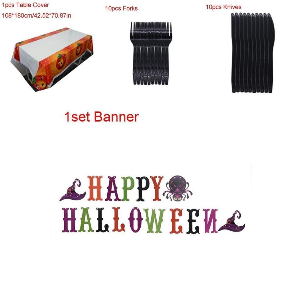 Halloween Party Decoration Supplies Including Pumpkin Tablecover And Straws**