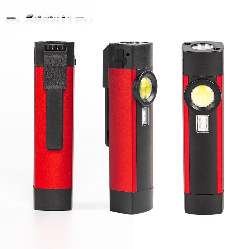 COB LED Work Light: Portable USB-Rechargeable Flashlight with Red Warning Light & Magnetic Base for Maintenance