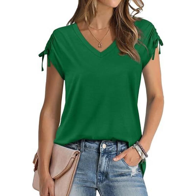 

Женский топ с коротким рукавом, на кулиске, летняя мода, футболка с V-образным вырезом XXL зелёный