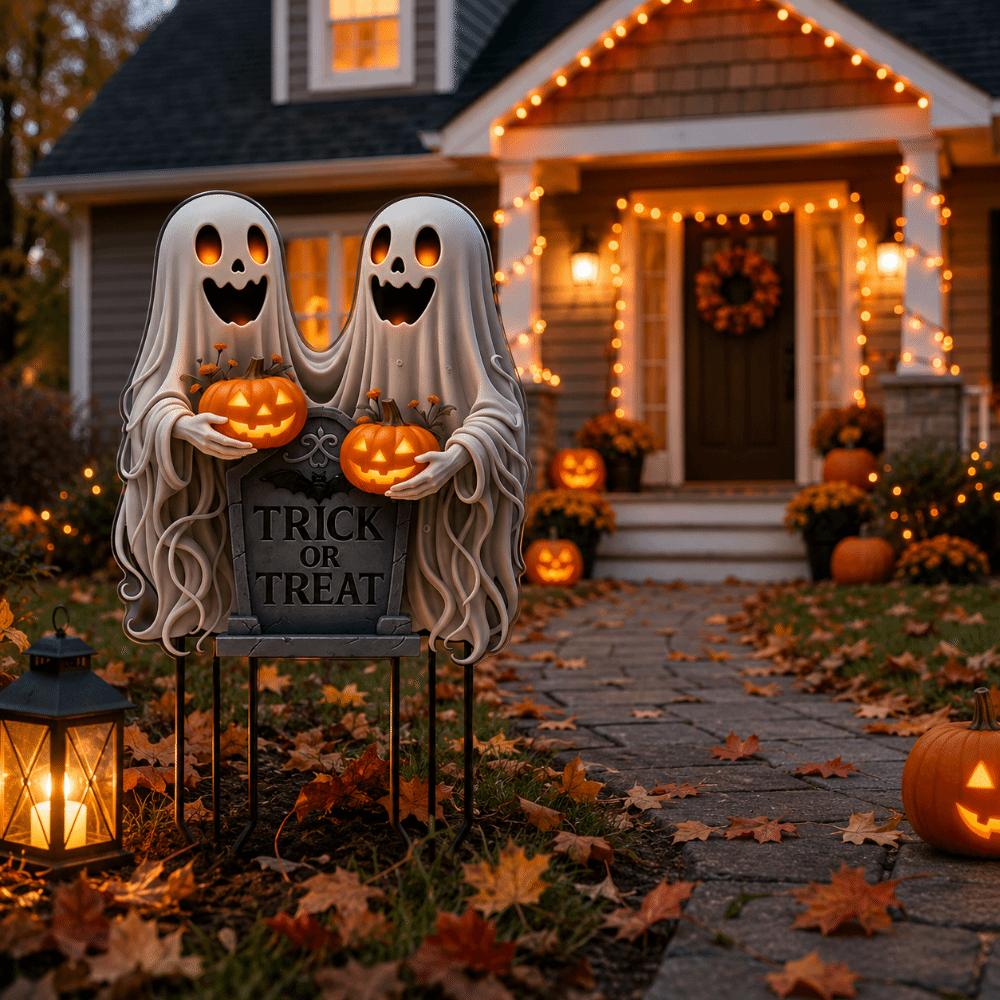 Acrylic Halloween Ghost Stake 2D Flat Pumpkin Garden Decoration Floor Socket Trick Or Treat Halloween Ornaments Plate Courtyard