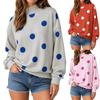 Women S Loose Half High Neck Long Sleeve Polka Dot Pullover Sweatshirt