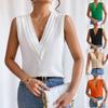 European And American Women's Summer New Style Multi Level And V Neck Solid Color Simple Vest Women's Blouse Loose Casual And Comfortable