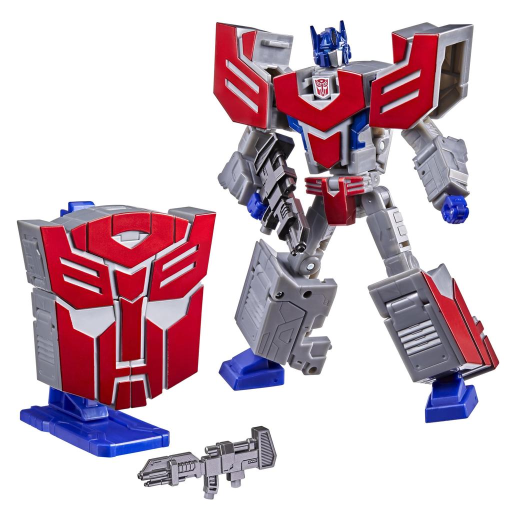 Transformers Icon Optimus Prime Voyager Class Action Transforms into Autobot Logo Display Stand Robot Ages 6.75-inch Figure, Symbol, Included, Toy, 8+