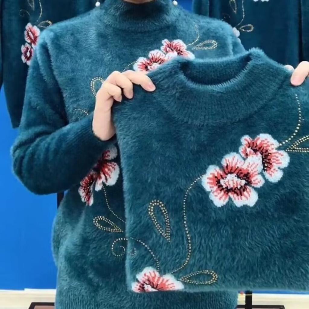 Herbst Winter Mama's Verdickter Nerz Daunen Unterziehpullover Locker