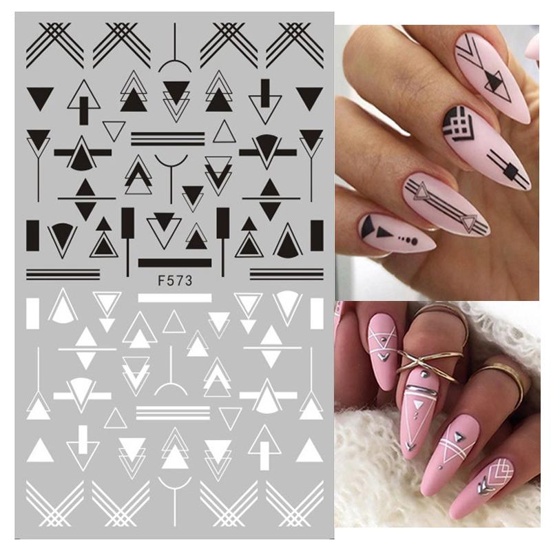 1PCS Black White Butterfly Laser Nail Stickers Nail Art Decoration Abstract Lines Bronzing Flowers Stickers For Nails