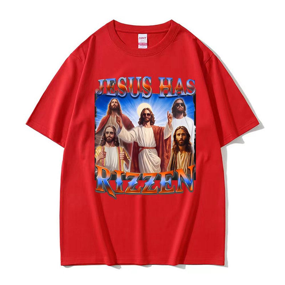 Funny Jesus Has Rizzen Graphic Tshirts Men Women Fashion High Quality Hip Hop Trend T Shirts Comfort Oversized Hot Sale Tshirt