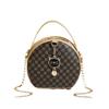 Ladies' Fashionable Black Round Shoulder Bag with Gold Accents and Decorations - A Compact Synthetic Leather Mobile Wallet Suitable for Daily Use